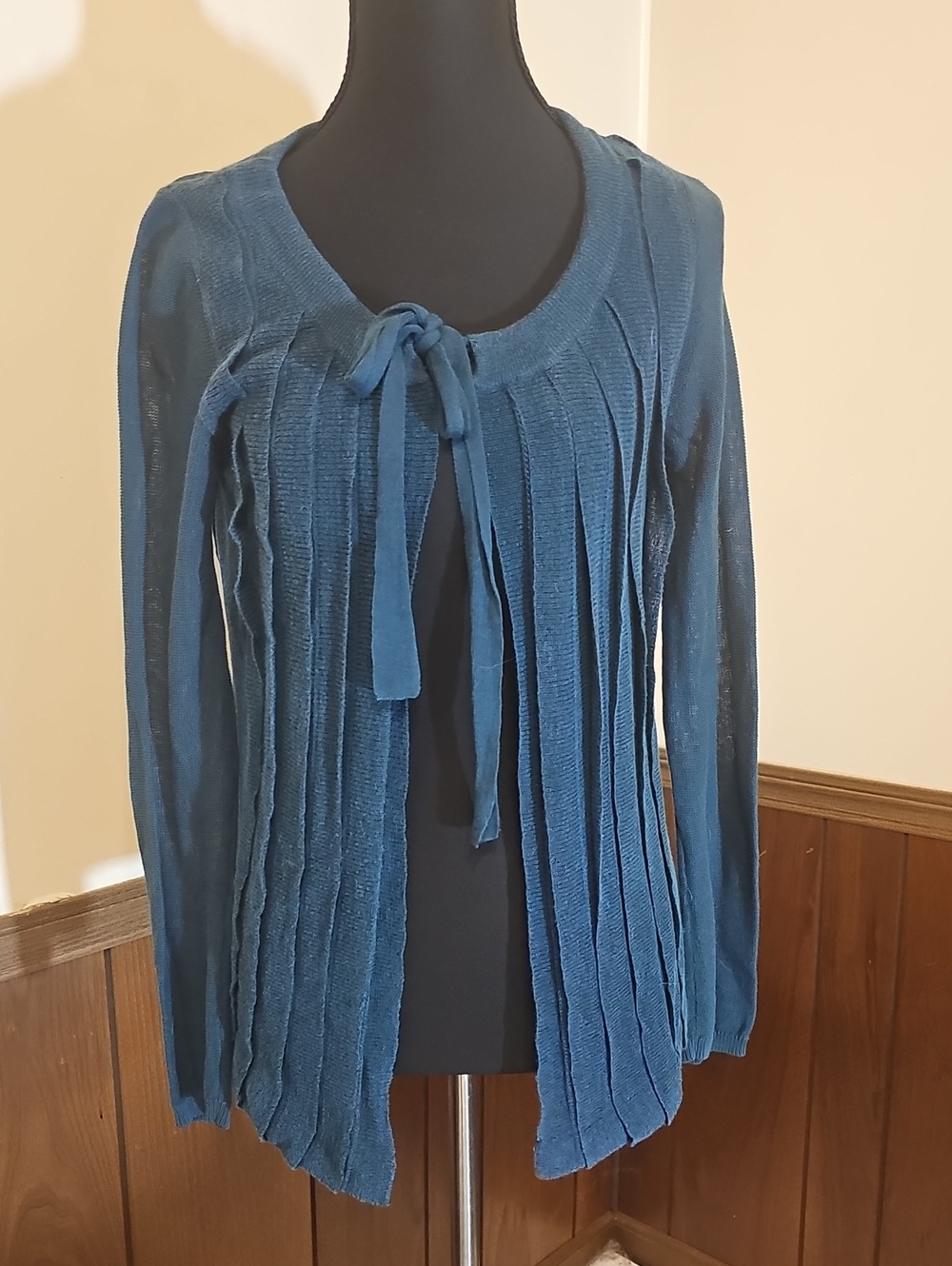 Field Flower Blue Textured Open Front Cardigan Tie Front Sweater S